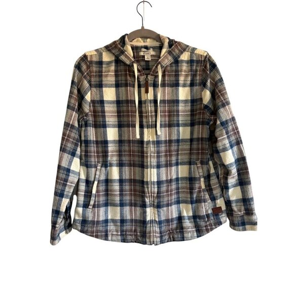 LL Bean Women's Hooded Plaid Zip-Up Shacket Size S Petite - Picture 1 of 10